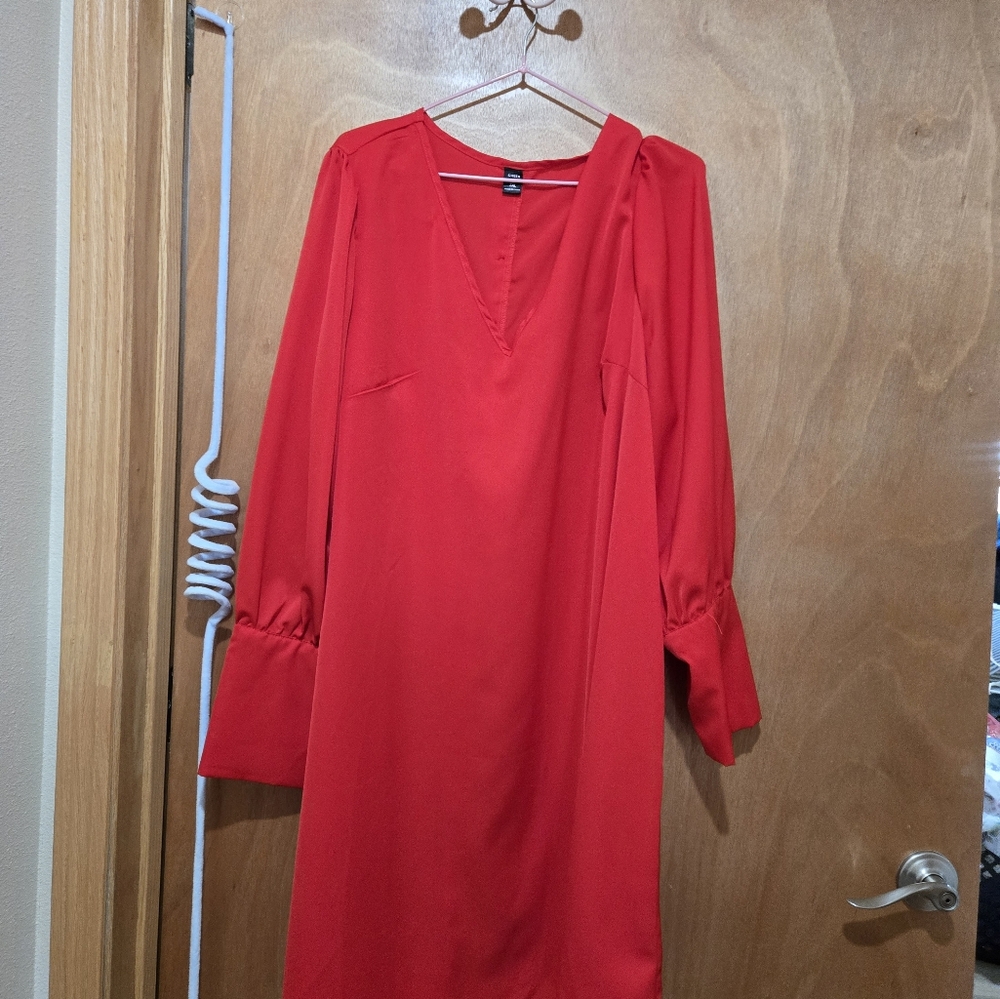 Vibrant Red V-Neck Dress